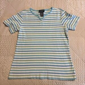 Van Heusen blue and green striped shirt 100% cotton
